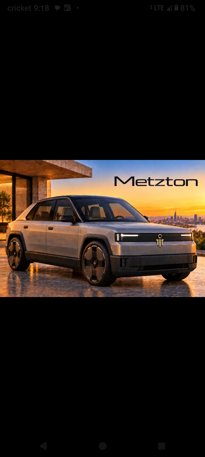 Metzton electric vehicle at sunset